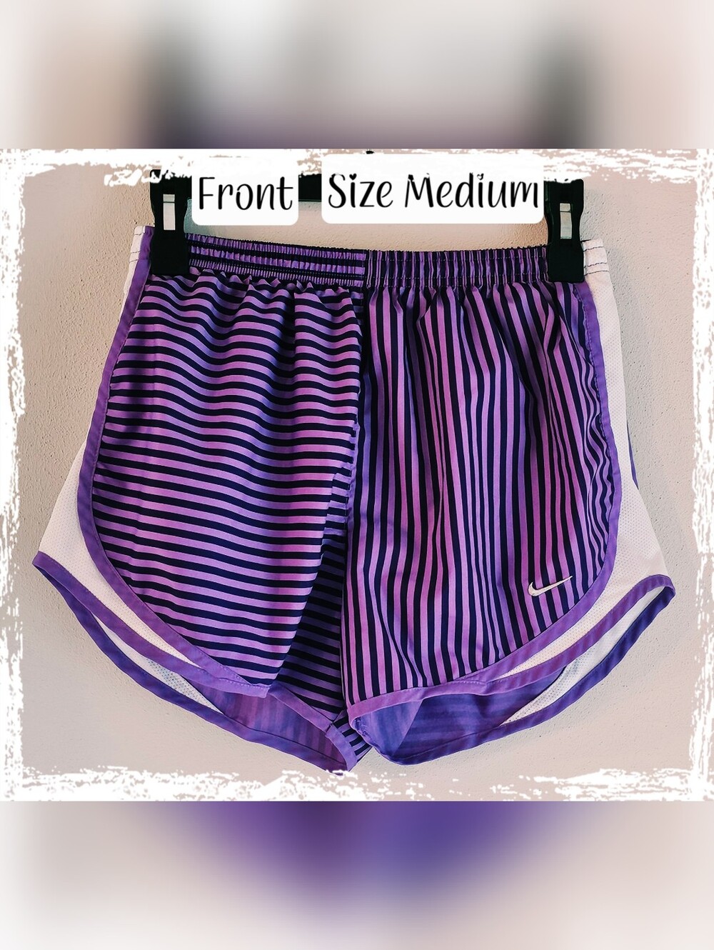 Nike Women's Dri-FIT Tempo Purple & Violet Striped Athletic Running Shorts EUC M
